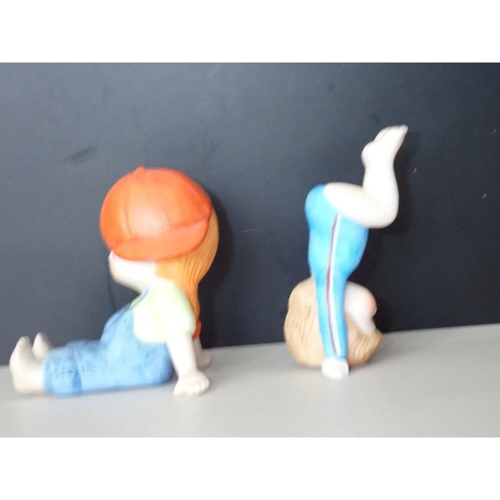 ENESCO Boy & Girl Playing Porcelain Figurine Bisque Set of 2 Vintage 1981 & 1983
